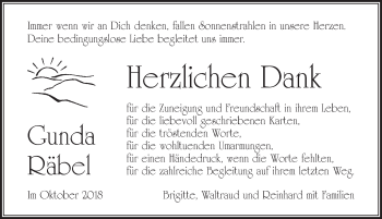 Traueranzeige von Gunda Räbel von Pegnitz-Zeitung