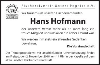 Traueranzeige von Hans Hofmann von Hersbrucker Zeitung