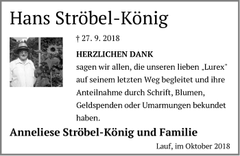 Traueranzeige von Hans Ströbel-König von Pegnitz-Zeitung