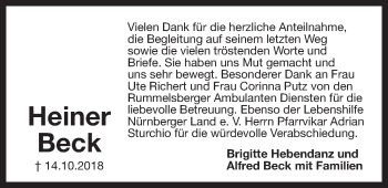 Traueranzeige von Heiner Beck von Der Bote