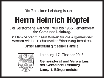 Traueranzeige von Heinrich Höpfel von Der Bote