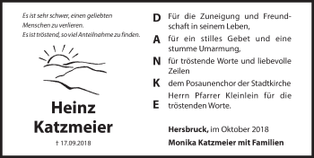 Traueranzeige von Heinz Katzmeier von Hersbrucker Zeitung