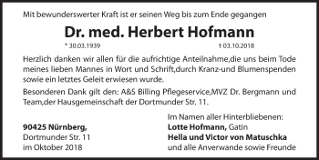 Traueranzeige von Herbert Hofmann von Hersbrucker Zeitung
