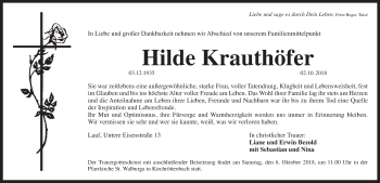 Traueranzeige von Hilde Krauthöfer von Pegnitz-Zeitung