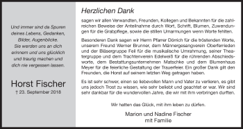 Traueranzeige von Horst Fischer von Der Bote
