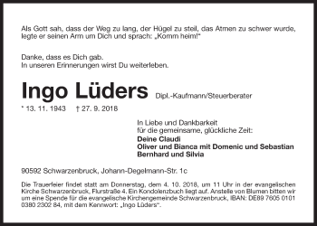 Traueranzeige von Ingo Lüders von Der Bote