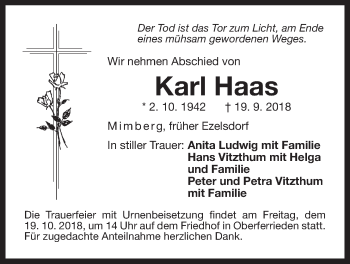 Traueranzeige von Karl Haas von Der Bote