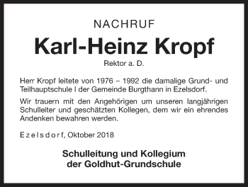 Traueranzeige von Karl-Heinz Kropf von Der Bote