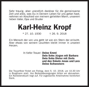 Traueranzeige von Karl-Heinz Kropf von Der Bote
