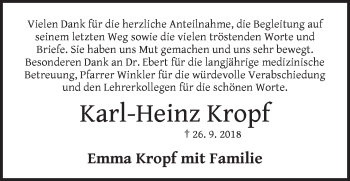 Traueranzeige von Karl-Heinz Kropf von Der Bote