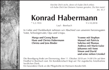 Traueranzeige von Konrad Habermann von Pegnitz-Zeitung