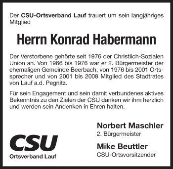 Traueranzeige von Konrad Habermann von Pegnitz-Zeitung