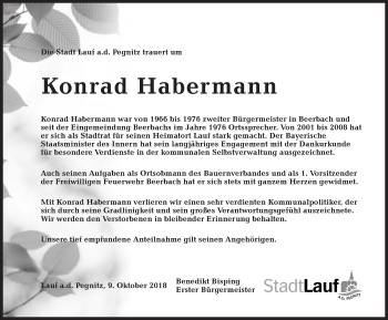 Traueranzeige von Konrad Habermann von Pegnitz-Zeitung