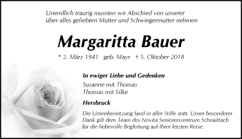 Traueranzeige von Margaritta Bauer von Hersbrucker Zeitung