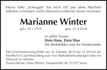 Traueranzeige von Marianne Winter von Pegnitz-Zeitung