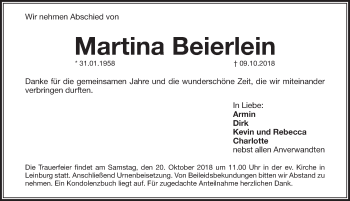 Traueranzeige von Martina Beierlein von Pegnitz-Zeitung
