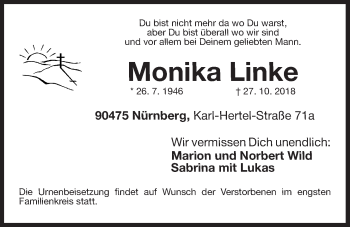 Traueranzeige von Monika Linke von Der Bote