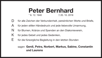 Traueranzeige von Peter Bernhard von Der Bote