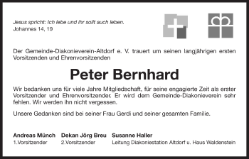 Traueranzeige von Peter Bernhard von Der Bote