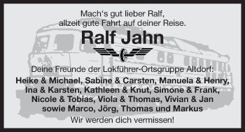 Traueranzeige von Ralf Jahn von Der Bote