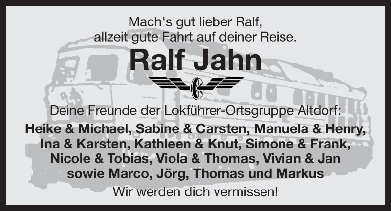  Traueranzeige für Ralf Jahn vom 13.10.2018 aus Der Bote