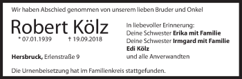 Traueranzeige von Robert Kölz von Hersbrucker Zeitung
