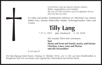 Traueranzeige von Tilly Lang von Der Bote