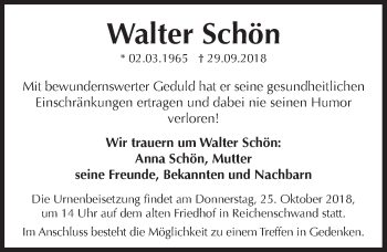 Traueranzeige von Walter Schön von Hersbrucker Zeitung