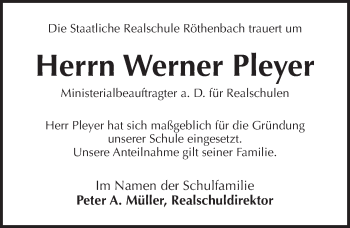 Traueranzeige von Werner Pleyer von Pegnitz-Zeitung
