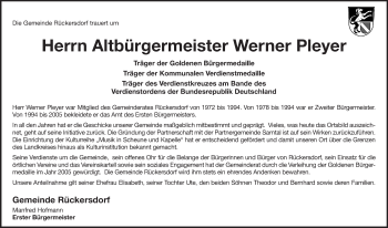 Traueranzeige von Werner Pleyer von Pegnitz-Zeitung