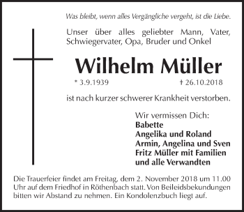 Traueranzeige von Wilhelm Müller von Pegnitz-Zeitung