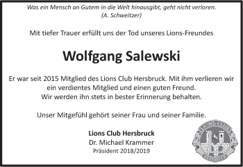 Traueranzeige von Wolfgang Salewski von Hersbrucker Zeitung