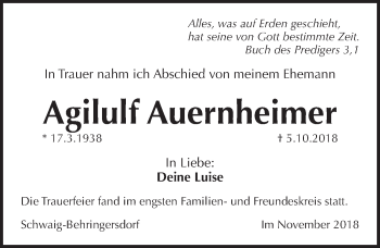 Traueranzeige von Agilulf Auernheimer von Pegnitz-Zeitung