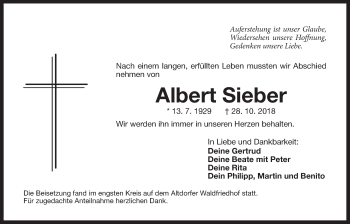 Traueranzeige von Albert Sieber von Der Bote