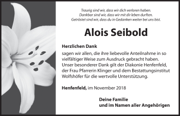 Traueranzeige von Alois Seibold von Hersbrucker Zeitung