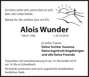 Traueranzeige von Alois Wunder von Hersbrucker Zeitung