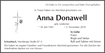 Traueranzeige von Anna Donawell von Pegnitz-Zeitung