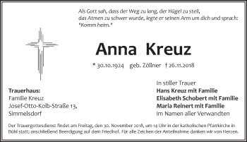 Traueranzeige von Anna Kreuz von Pegnitz-Zeitung