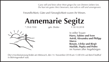 Traueranzeige von Annemarie Segitz von Pegnitz-Zeitung