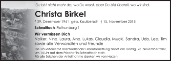 Traueranzeige von Christa Birkel von Pegnitz-Zeitung