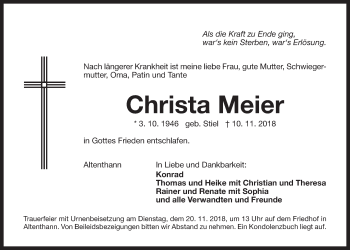 Traueranzeige von Christa Meier von Der Bote
