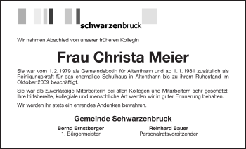 Traueranzeige von Christa Meier von Der Bote