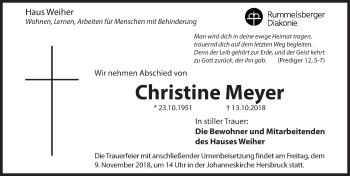 Traueranzeige von Christine Meyer von Hersbrucker Zeitung