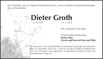 Traueranzeige von Dieter Groth von Pegnitz-Zeitung