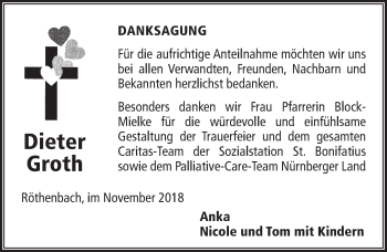 Traueranzeige von Dieter Groth von Pegnitz-Zeitung
