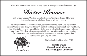 Traueranzeige von Dieter Krause von Pegnitz-Zeitung