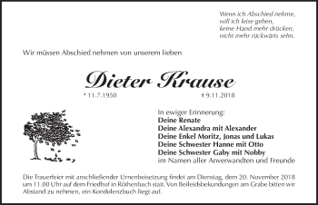Traueranzeige von Dieter Krause von Pegnitz-Zeitung