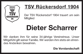 Traueranzeige von Dieter Scharrer von Pegnitz-Zeitung