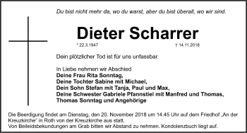 Traueranzeige von Dieter Scharrer von Pegnitz-Zeitung