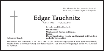Traueranzeige von Edgar Tauchnitz von Der Bote